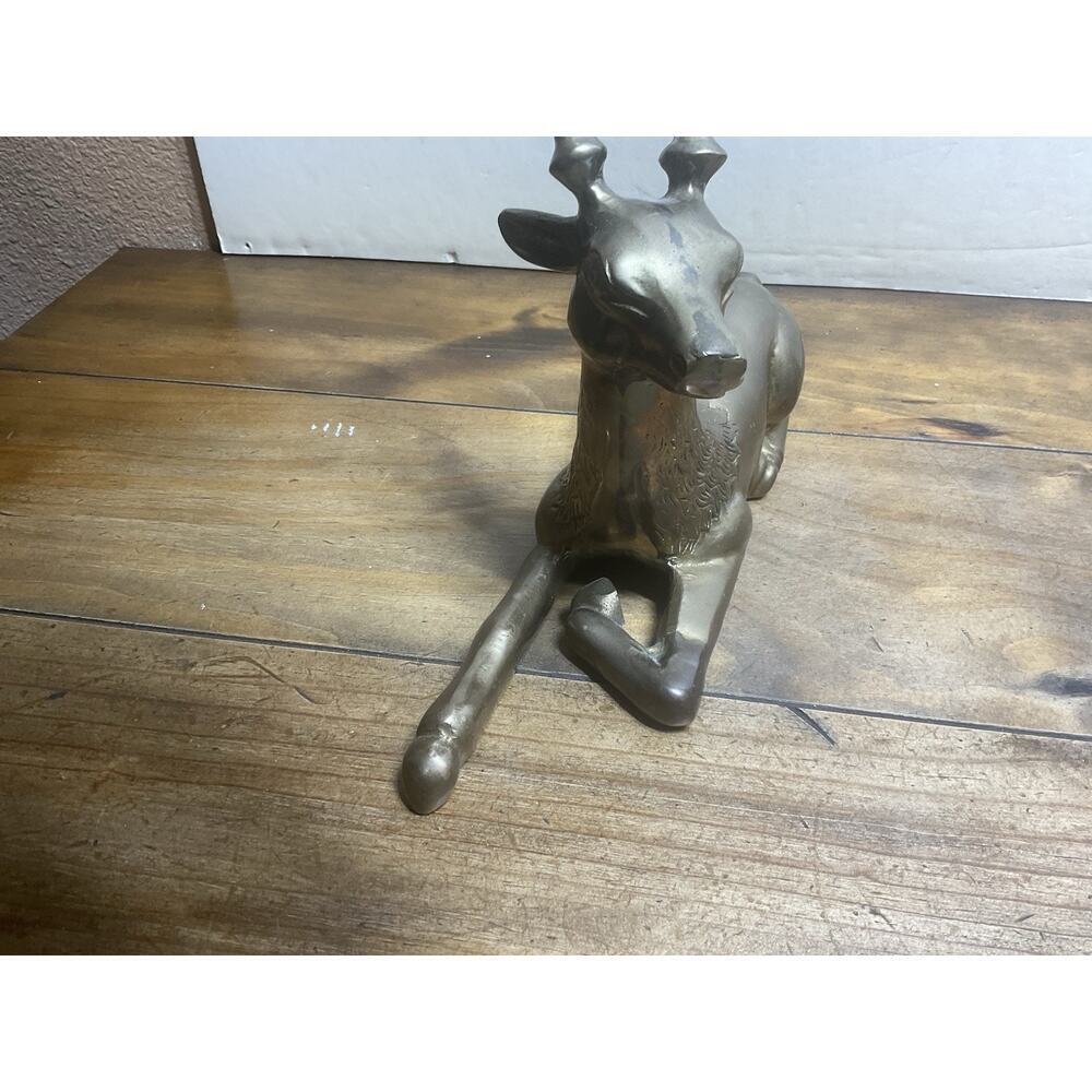 Vintage Solid Brass Stag Deer Sculpture Reclining Large Figurine 12in - Picture 5 of 12